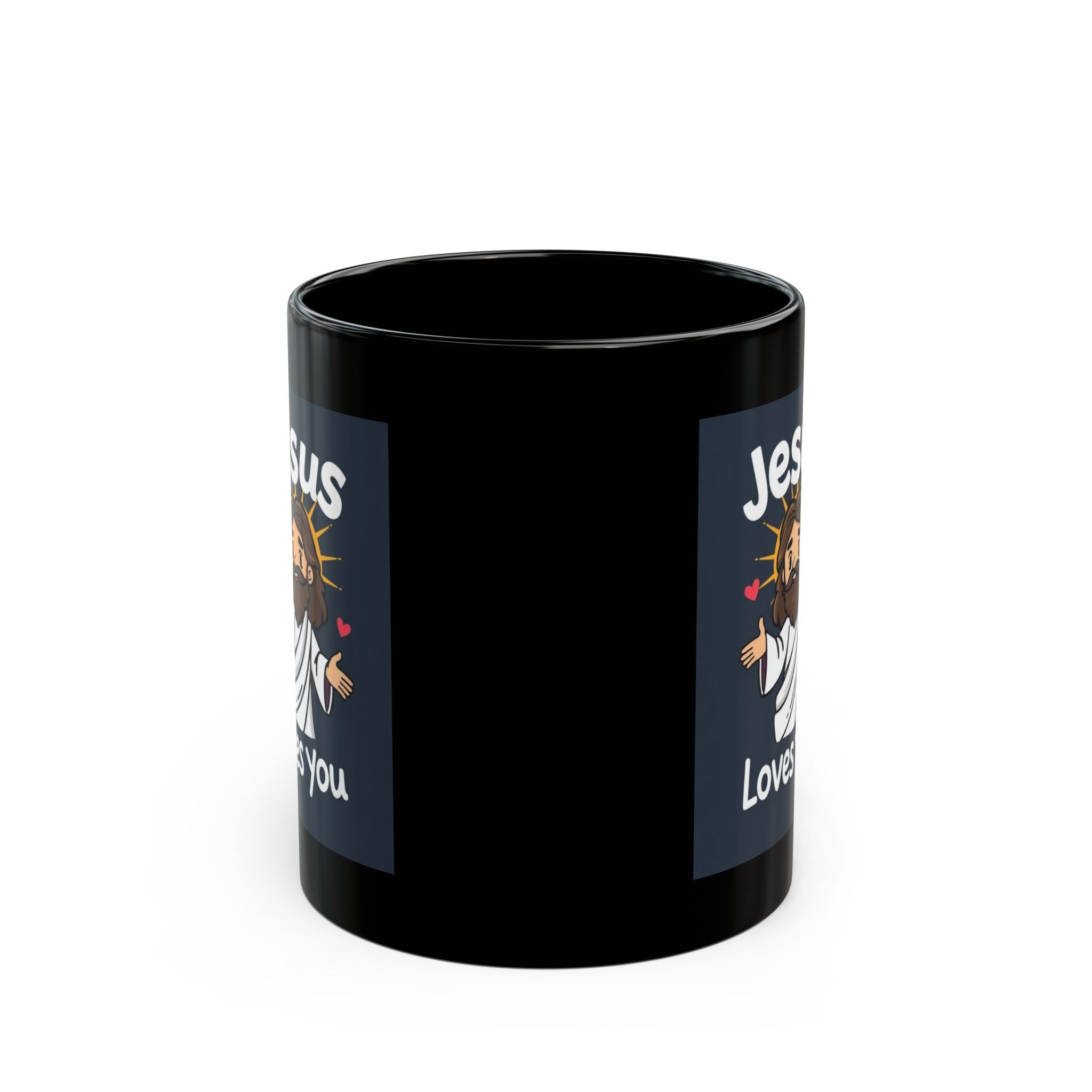 Jesus Loves You Mug — Black Ceramic Faith Coffee Cup (11oz, 15oz)